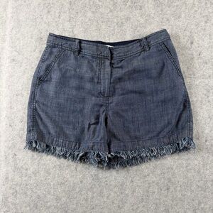 Trina Turk Shorts Blue Chambray Linen Blend Fringe Hem Feminine Flirty Waist-31